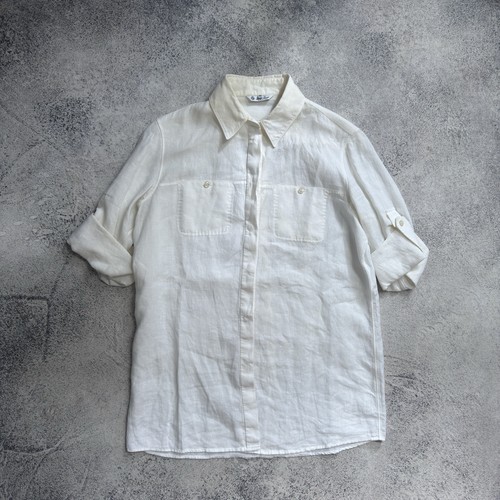 Loro Piana, Vintage Loro Piana White/Beige Linen Button Up Shirt Top Women’s S Size Luxary