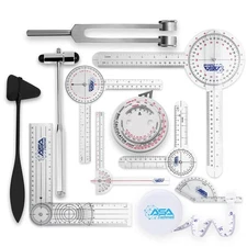 ASA TECHMED Goniometer Physical Therapy Complete Set W/Bonus Reflex Hammer In...