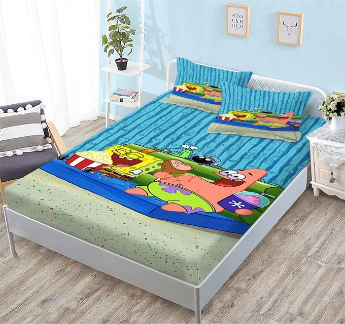Süße SpongeBob 02- Spannbettlaken &Kopfkissenbezug80*80 Ind. Name Bettwäsche Set - Bild 1 von 1
