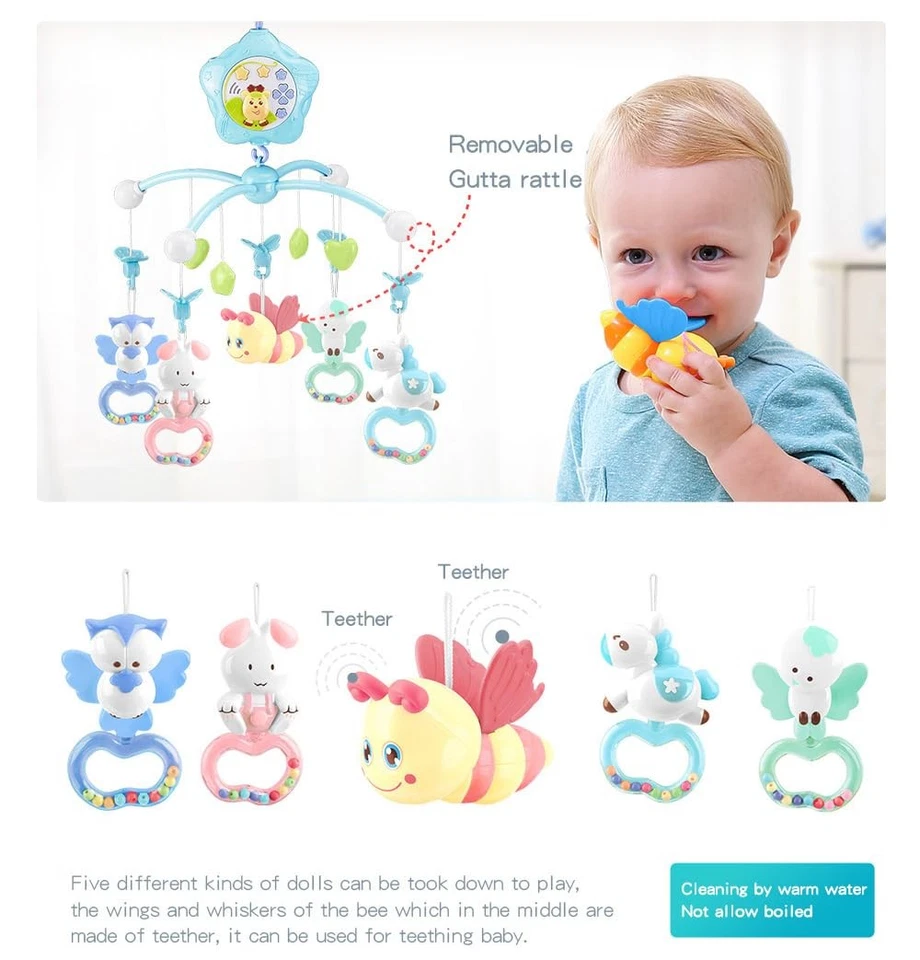 婴儿床移动音乐和灯,遥控和投影。 包装... — 第 3/4 张图片