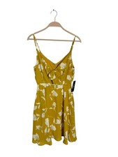 Lulu's sz S zoya mustard yellow floral tie front skater dress new