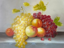 ÖLGEMÄLDE AUF LEINWAND GEMÄLDE OBST STILLLEBEN RAHMEN SIGNIERT