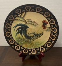 "Plato Cerámico con Diseño Gallo Decorativo Multicolor Redondo 10"" Diámetro"