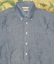 SUITSUPPLY Chambray Linen Cotton Short Sleeve Popover Shirt Extra Slim 15.5 -39