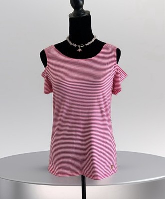 Michael Kors Women's Pink White Stripe Cold Shoulder Top Size S