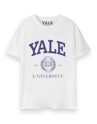 Yale Weißes Crest Logo Kurzarm T-Shirt Unisex