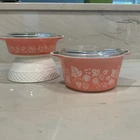 Vintage Pyrex Gooseberry Pink Casserole Dish 471 473 With Lids