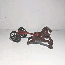 Antique Cast Iron Two Brown Horse Pull Toy With Wheels Parts Restoration