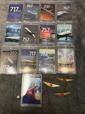 #ad Delta Airline Pilot Trading Cards Set Of 13 aircraft. 3 wings $111.00