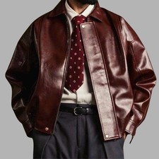 Men s Vintage Burgundy Leather Bomber Jacket ...