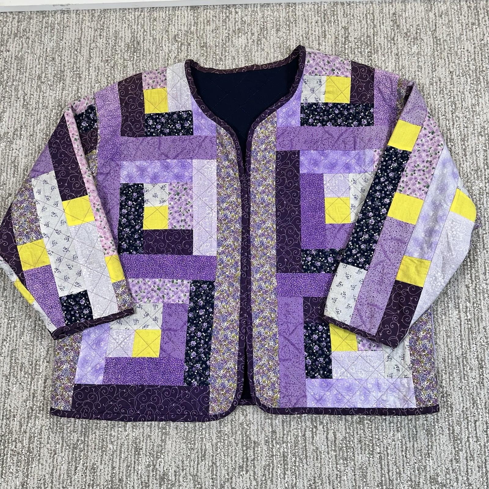 Multicolor Quilted Patchwork Boxy Open Front Card… - image 1