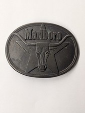 Vintage 1987 Solid Brass Philip Morris Marlboro Bull Head Star Logo Belt Buckle