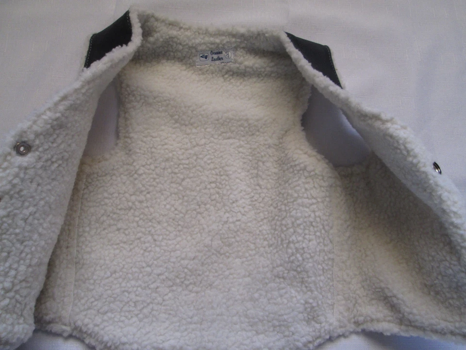 NIÑAS CHALECO DE CUERO GENUINO FORRADO DE PIEL DE OVEJA VAQUERA USAR ELEGANTE TALLA 4 (NIÑO PEQUEÑO) Foto 3 de 4