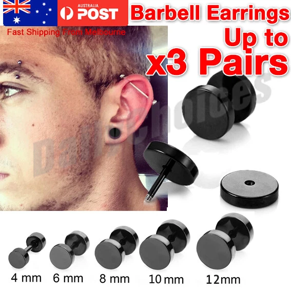 2pcs Round Barbell Stainless Steel Men Women 3-14mm Dumbbell Ear Stud  Earrings | eBay