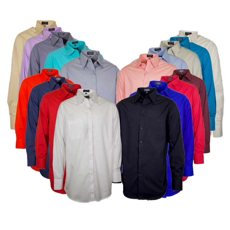 Men's Long Sleeve Dress Shirt Button Up Solid Classic Formal Front Pocket Shirt