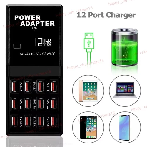 Multi 12 Port USB Charging Station Hub Wall Desktop Cell Phone Charger Organizer