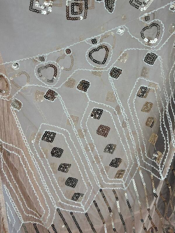 Babeyond Taupe Beige Flapper Tassel Kimono Shawl Beaded Sequin One Size NEW NWT