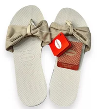 Original HAVAIANAS Womens St Tropez Shine Bow Flip Flops Beige 7/8-9/10-11/12