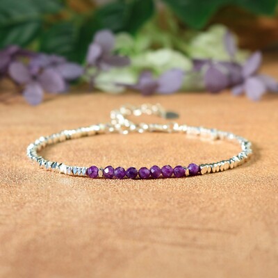 Dainty Amethyst Silver Chip Healing Reiki Crystal Minimalist Chain Bracelet