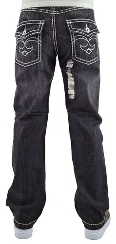 Peviani Niño Niños Vaquero – Diseñador Streetwear Bordado Bolsillos -negro - Foto 4 di 4