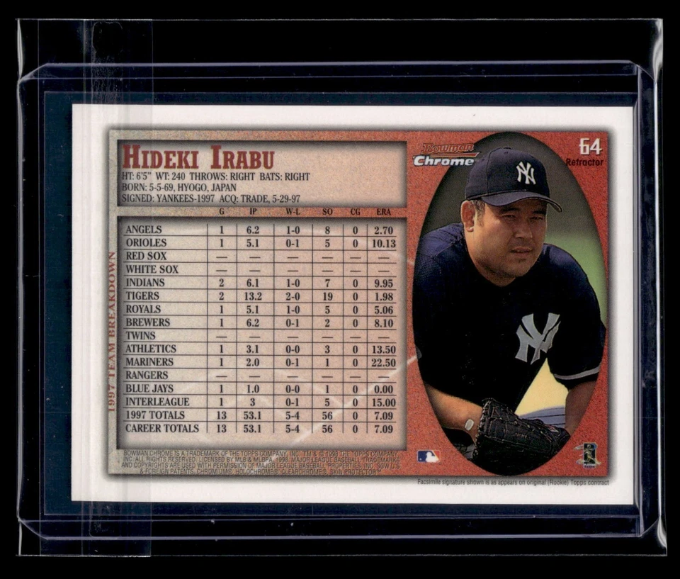 1998 Bowman Chrome Refractor #64 Hideki Irabu Yankees Japan EXMT - Изображение 2 из 2