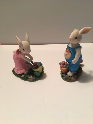 Lot of 2 Vintage BUNNY GARDENS Collection**Bunny Beans & Egg Factory*Mama / Papa