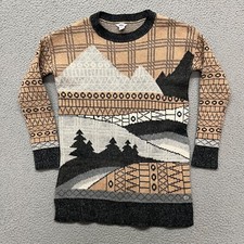 Woolrich Sweater Womens S Brown Lambswool Mountain Scape Country Cabin