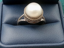 Ornate Setting Vintage Sterling Silver Size 9.25 Ring w. Natural Pearl Setting