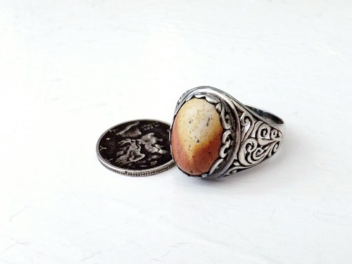 Vintage dome sterling silver jasper solitaire size 9 band ring - Picture 3 of 18