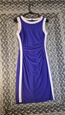Chaps Purple Sleeveless Sheath Dress Color Block Cinching Waist Zip Back XS