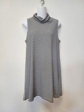 Loft Sleeveless Turtle Neck Striped Dress Women L Side Slit Summer Flowy
