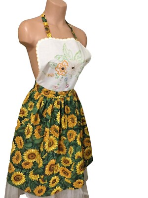 Women's Retro full kitchen apron guest bib Summer embroidered handmade S-XL
