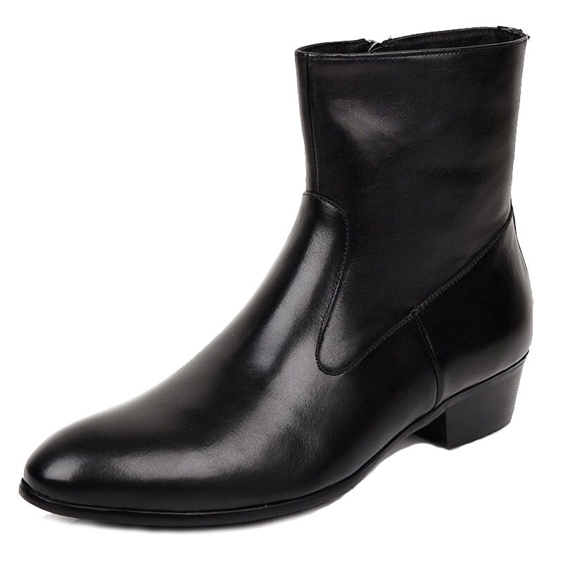 靴 real leather side zip boots Men's Side Zipper Leather Motorcycle Boots