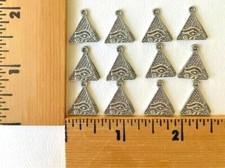 12 Egyptian Pyramid Charms Antiqued Silver Tone - NEW