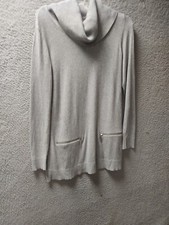 Michael Kors Tunic Sweater Womens Medium Gray Cowl Neck Zipper Pockets 1175