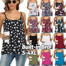 Plus Size Workout Tank Tops with Built in Bra Camisole Women's Casual Flowy Vest