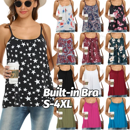 Plus Size Workout Tank Tops with Built in Bra Camisole Women's Casual Flowy Vest - Picture 1 of 55