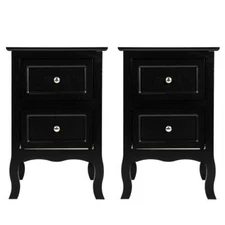 Set of 2 Nightstand with Storage 2 Drawer Modern Wood End Bedside Table Coffee
