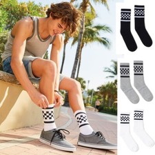 Checkered Mens Crew Socks - Black/White/Grey - Socco - Made in USA -New NWT
