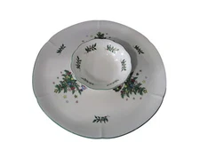 Chip and Dip Tray Happy Holidays Christmas Vintage Tree Pattern Nikko Japan