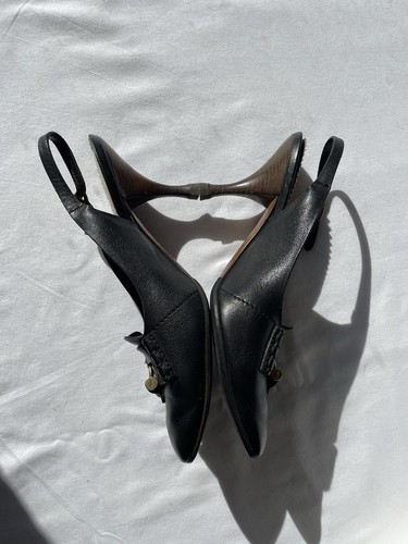 YSL Shoes VTG Sling Back Kitten Heel Haute Vintage With Metal Logo - Picture 17 of 24