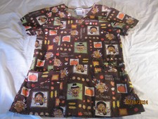 Scrubstar Women's Happy Thanksgiving Turkey Pumpkin Nursing Scrub Top XS Relaxed