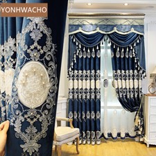 European embroidery velvet blue cloth blackout curtain valance tulle panel C311