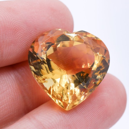 35 Ct Natural Heart Shaped Citrine Faceted Handmade Loose Gemstone - Picture 2 of 4