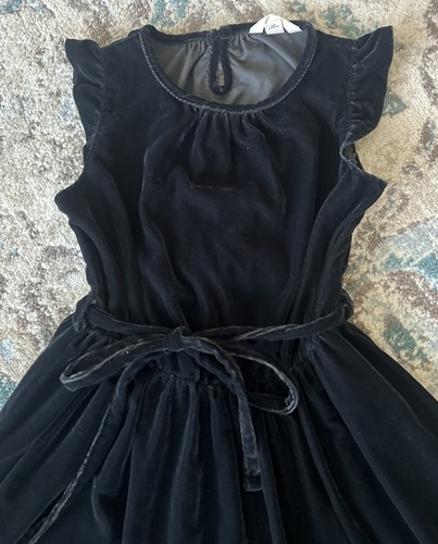 Lands End Kids Girls 6 S Midnight Velour Flutter Sleeve Holiday Dress EUC - Picture 2 of 6