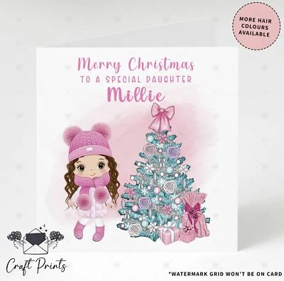 Personalised Little Girl Christmas Card for Niece Daughter Granddaughter Sister