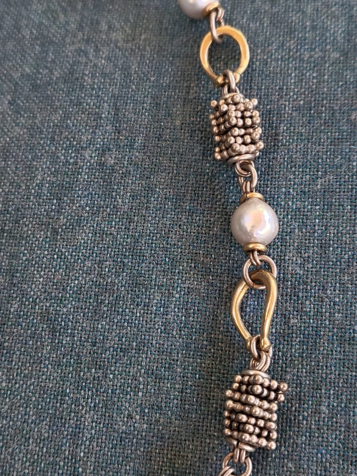 Michael Dawkins 纯银珍珠圆点簇站椭圆形链切换颈部 — 第 2/4 张图片