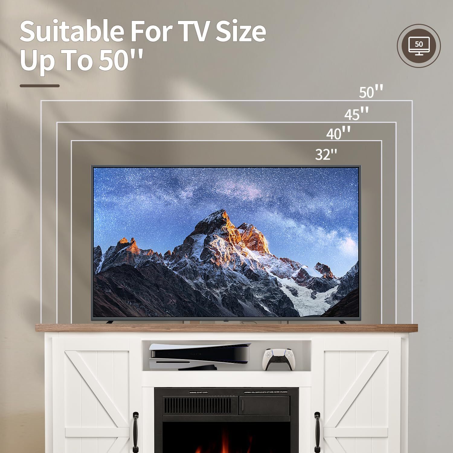 Electric Fireplace TV Stand, with Mantel 3D Flame, Remote , for TVs Up to 50"