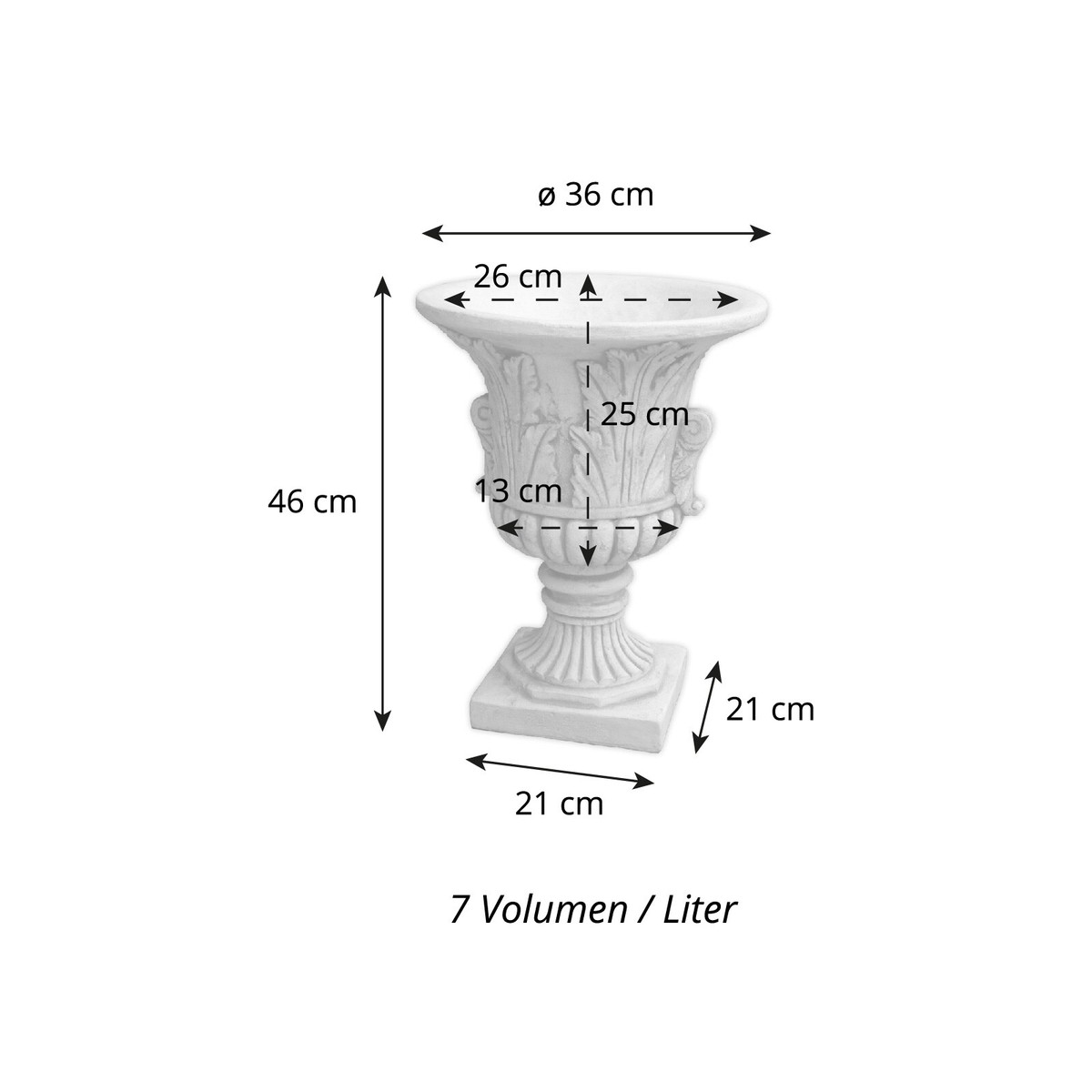Grand Vase à Fleurs En Pierre Moulée - 46cm Hauteur, 37cm Largeur - 7 Litres - Résistant Au Gel - Style Antique