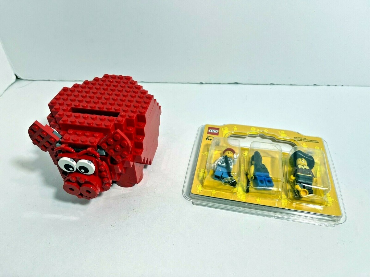 LEGO LOT: Coin Bank, Red Piggy Bank 40155 + Sealed pack 3 minifigs 